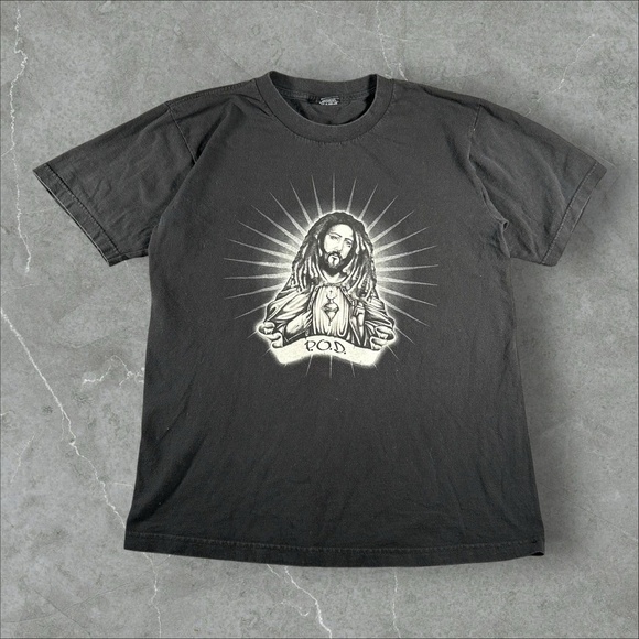 Vintage P.O.D. Shirt Mens Large Black Rasta Jesus Band Metal Playable On Death - Picture 1 of 7